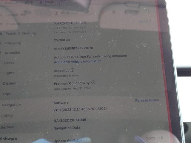 5YJ3E1EB5NF277878 Tesla MODEL 3