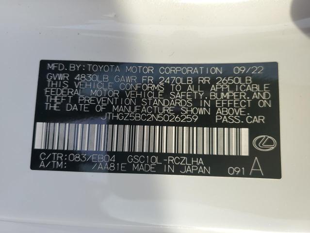 2022 LEXUS RC 350 BAS JTHGZ5BC2N5026259