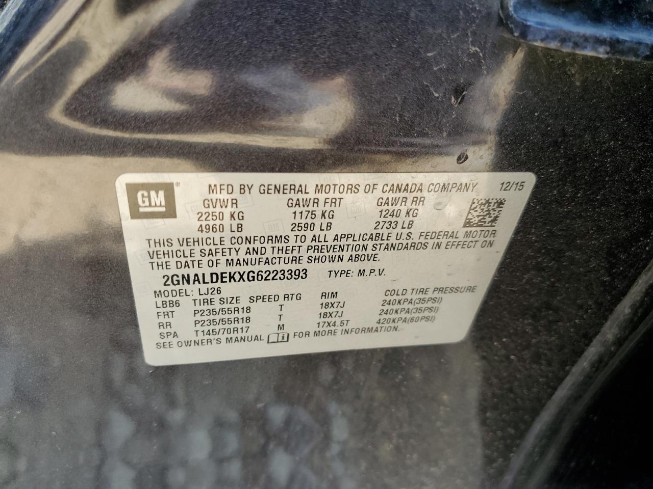 2GNALDEKXG6223393 CHEVROLET EQUINOX 2016