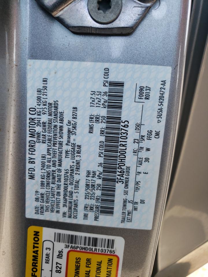 3FA6P0HD0LR103765 FORD FUSION 2020