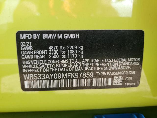 2021 BMW M3 COMPETI WBS33AY09MFK97859