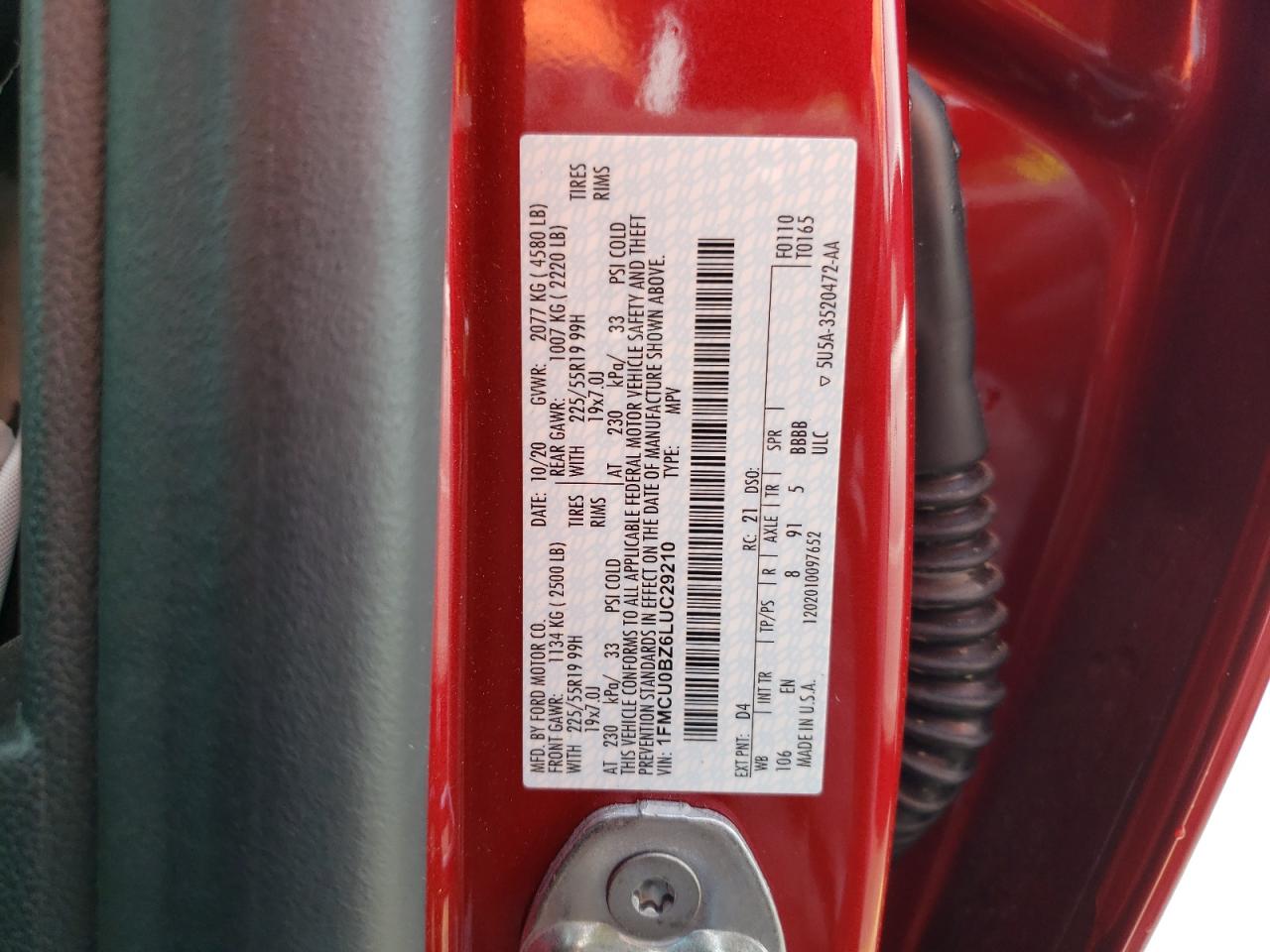 1FMCU0BZ6LUC29210 FORD ESCAPE 2020