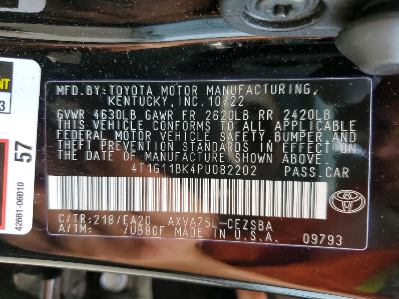 4T1G11BK4PU082202 TOYOTA CAMRY 2023