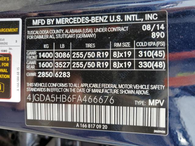 VIN 4JGDA5HB6FA466676 2015 Mercedes-Benz ML-Class, ... no.14