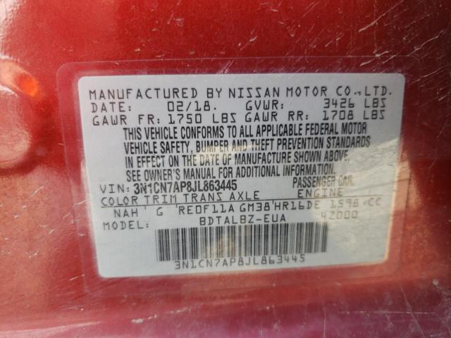 2018 Nissan Versa S VIN: 3N1CN7AP8JL863445 Lot: 55159464