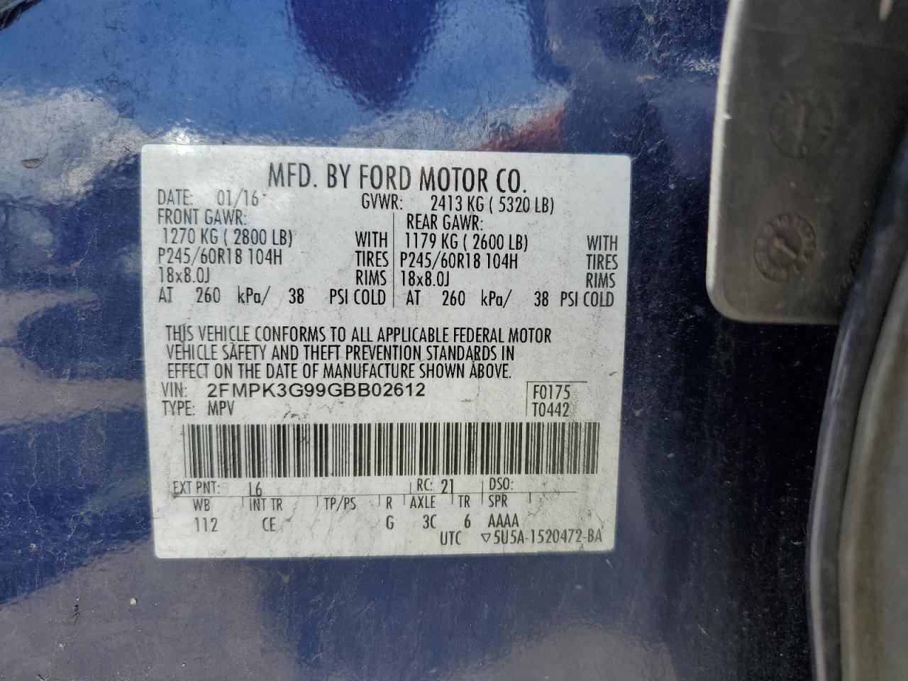 2FMPK3G99GBB02612 FORD EDGE 2016