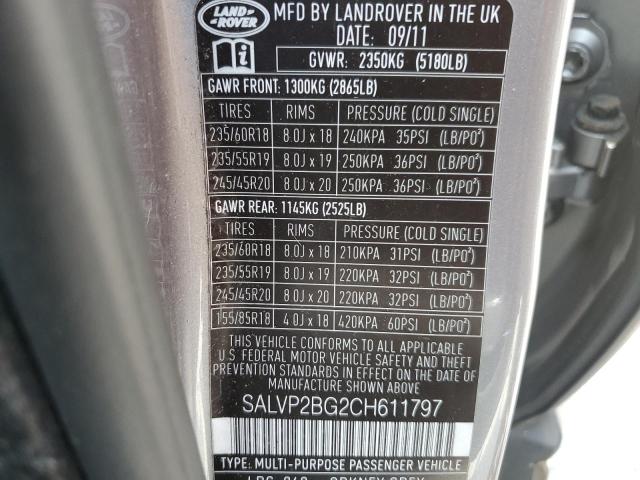 SALVP2BG2CH611797 Land Rover Range Rover Evoque Pure Plus