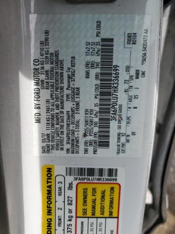 3FA6P0LU7HR336699 Ford Fusion Se Hybrid