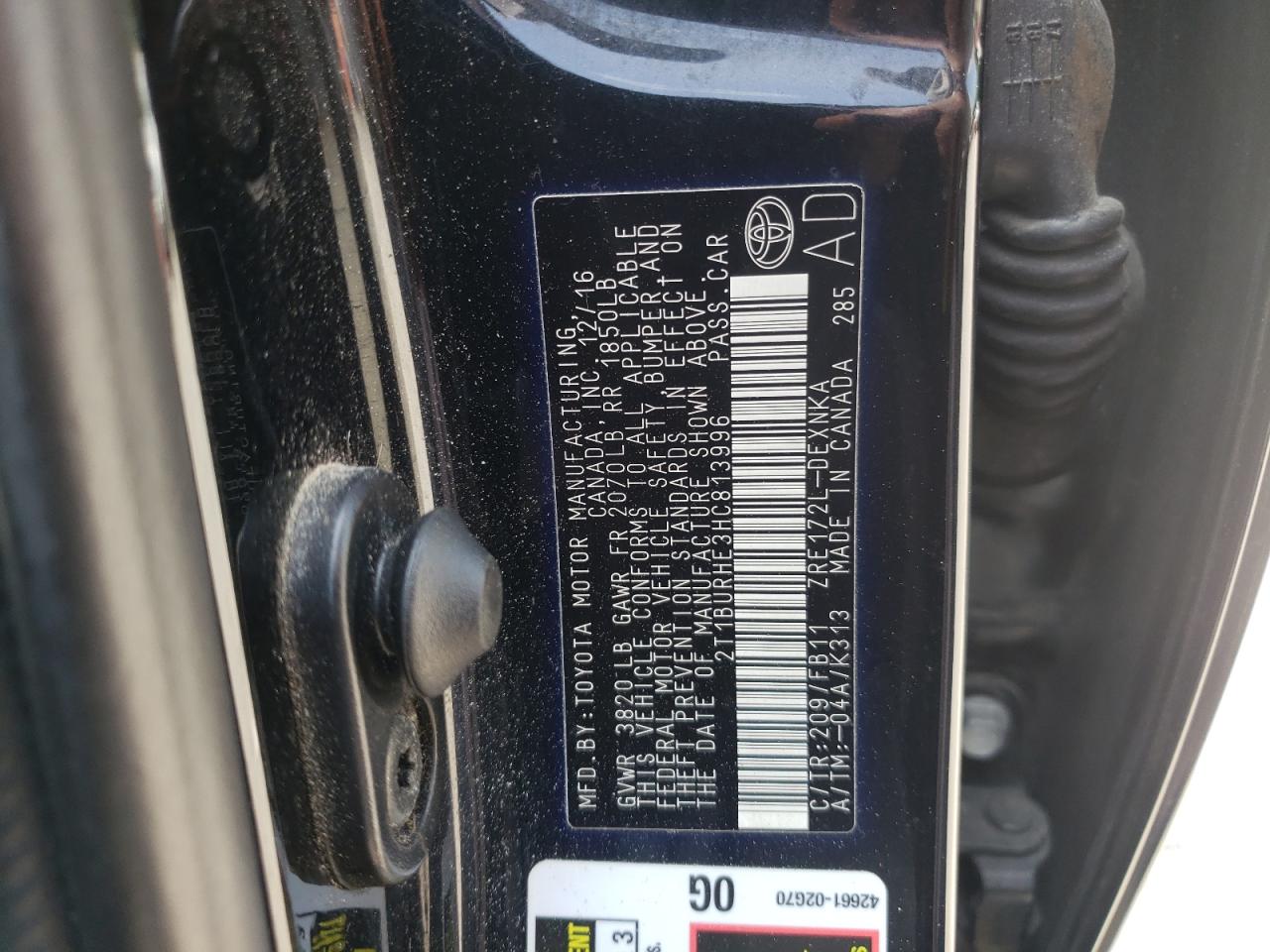 2T1BURHE3HC813996 TOYOTA COROLLA 2017