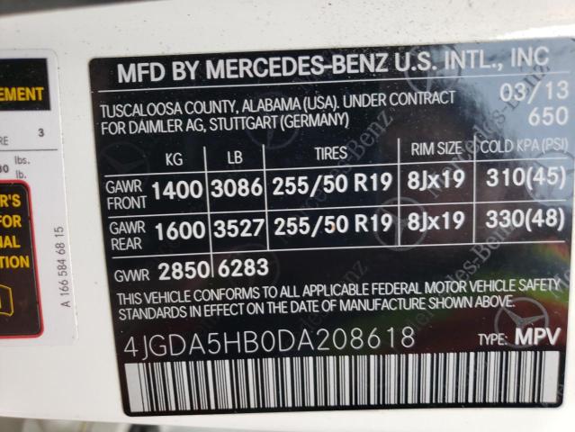 VIN 4JGDA5HB0DA208618 2013 Mercedes-Benz ML-Class, ... no.13