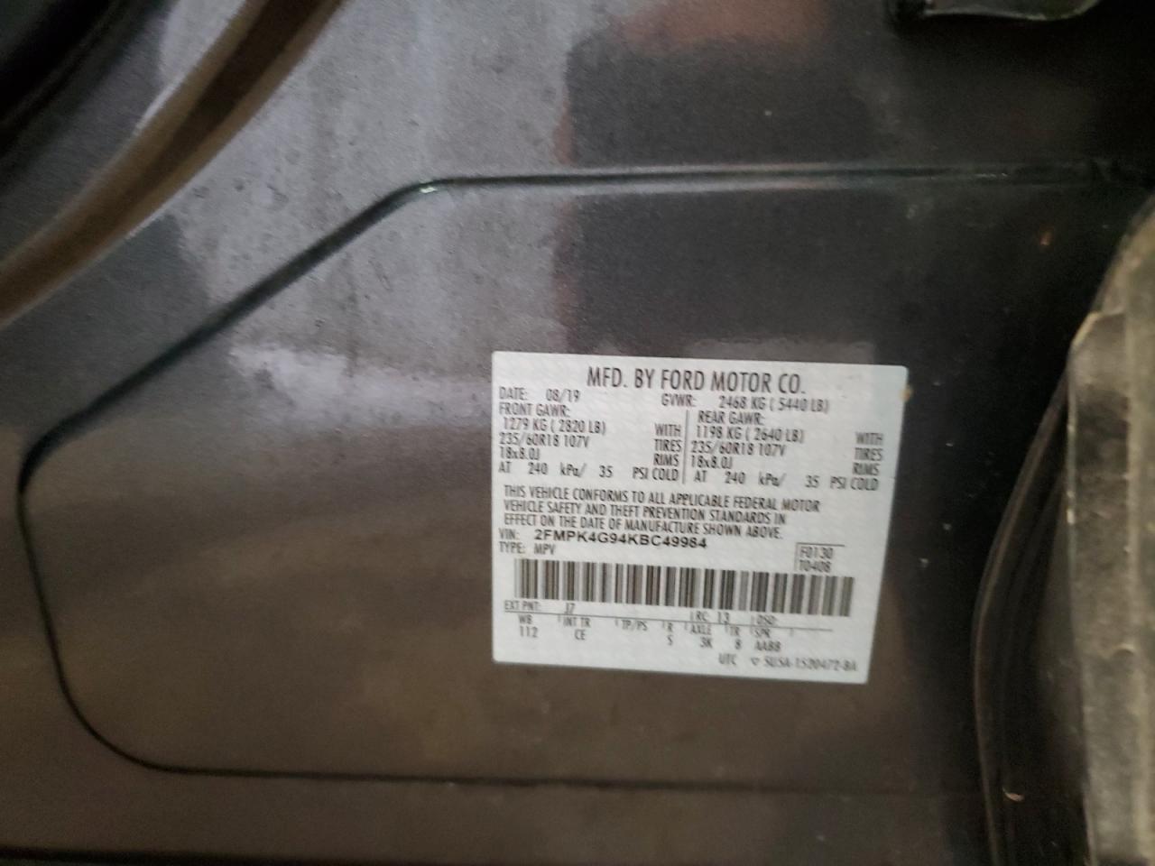 2FMPK4G94KBC49984 FORD EDGE 2019