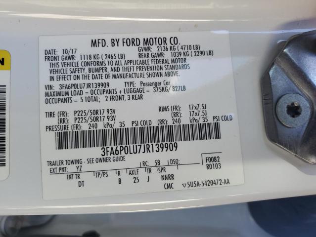 3FA6P0LU7JR139909 Ford Fusion Se Hybrid