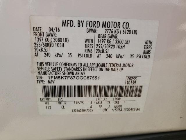 1FM5K7F87GGC87551 Ford Explorer Limited