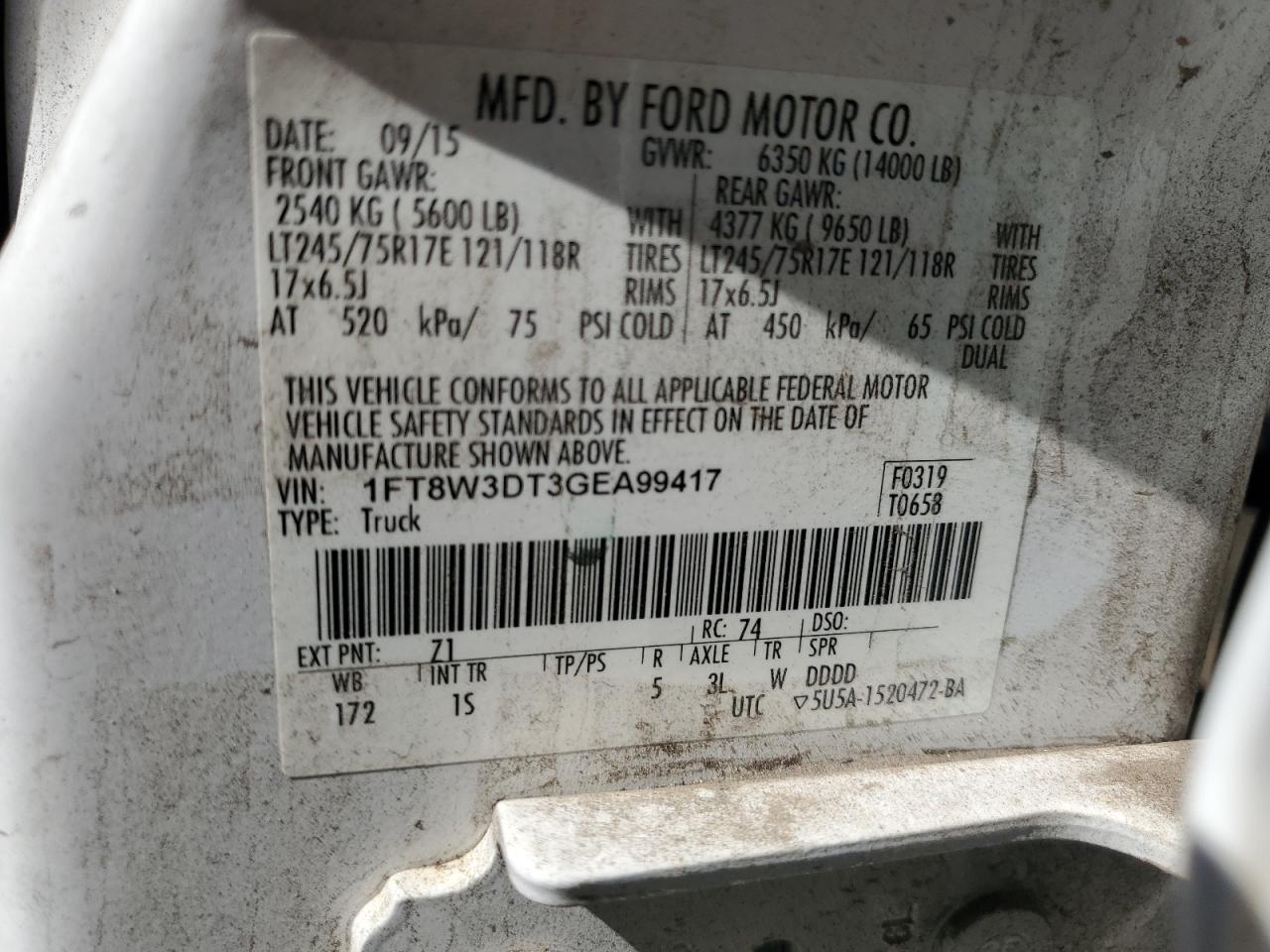 1FT8W3DT3GEA99417 FORD F350 2016