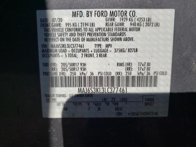 MAJ6S3KL3LC377461 | 2020 FORD ECOSPORT T