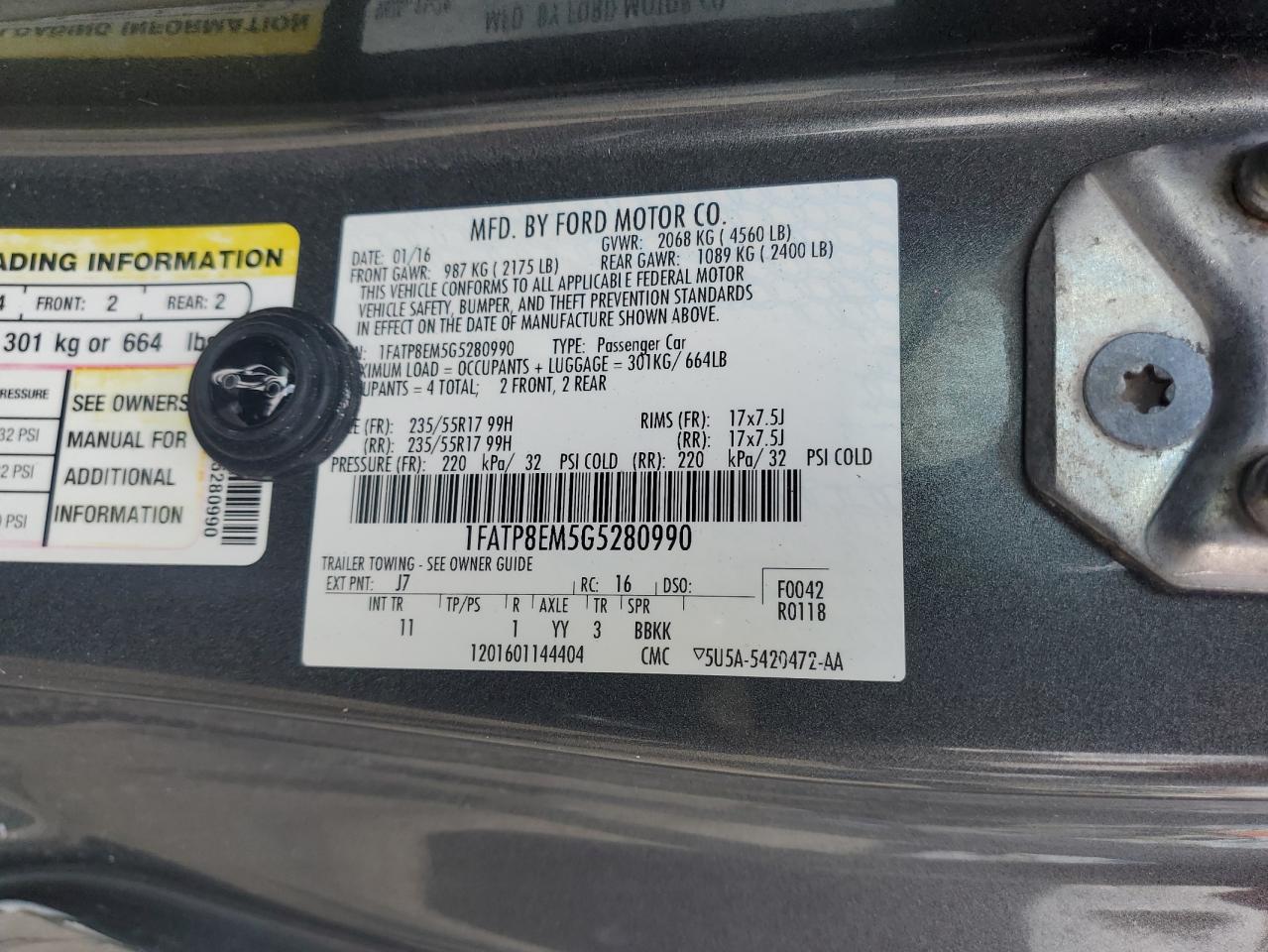 1FATP8EM5G5280990 FORD ALL Models 2016