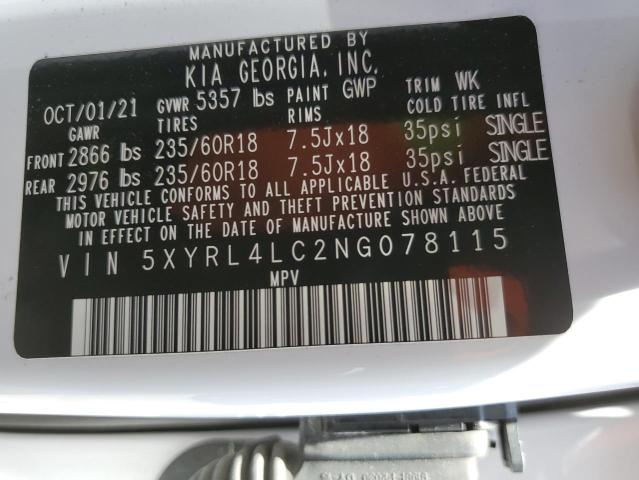 5XYRL4LC2NG078115 KIA SORENTO S