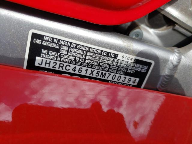 2005 HONDA VFR800 JH2RC461X5M700394