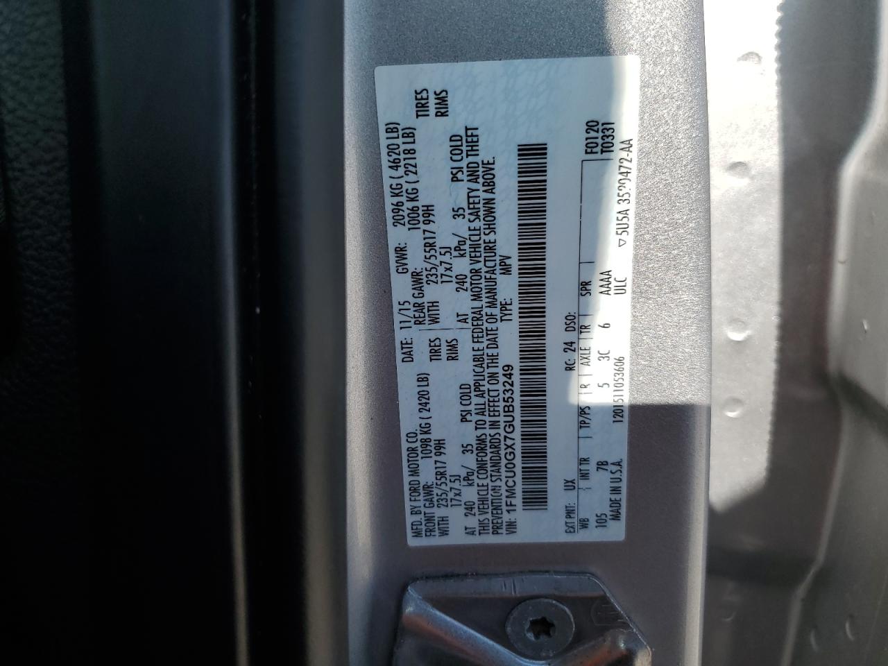 1FMCU0GX7GUB53249 FORD ESCAPE 2016