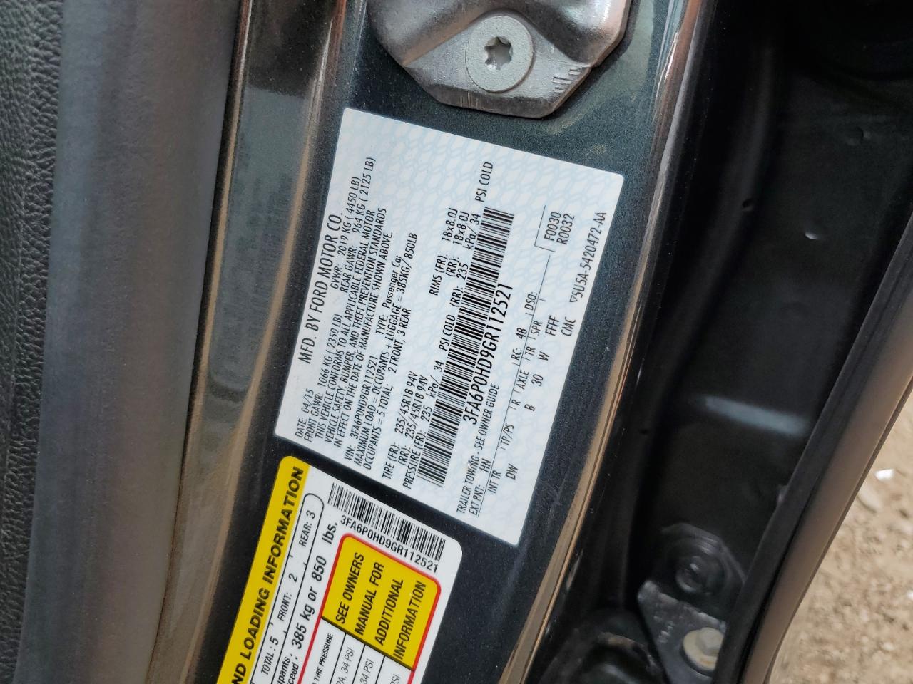 3FA6P0HD9GR112521 FORD FUSION 2016