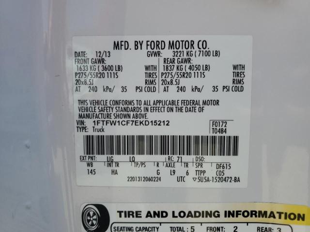 1FTFW1CF7EKD15212 Ford F150 Supercrew