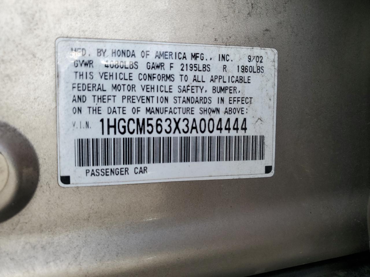 1HGCM563X3A004444 2003 Honda Accord Lx