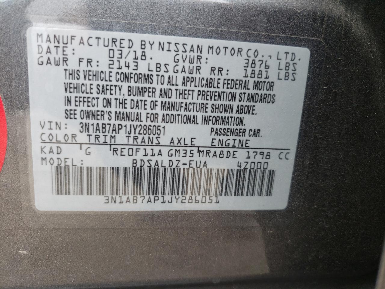 3N1AB7AP1JY286051 NISSAN SENTRA 2018