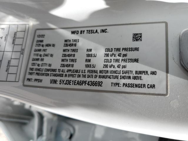 5YJ3E1EA6PF436692 Tesla Model 3  12