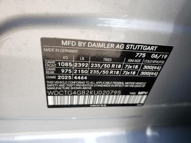 WDCTG4GB2KU020795 Mercedes-Benz Gla 250 4matic
