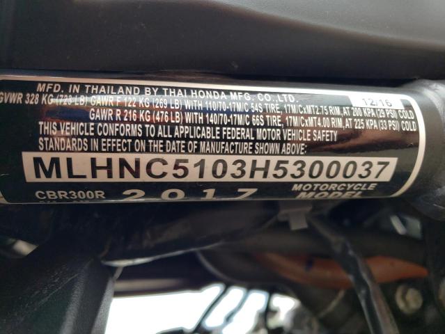 2017 HONDA CBR300 R MLHNC5103H5300037