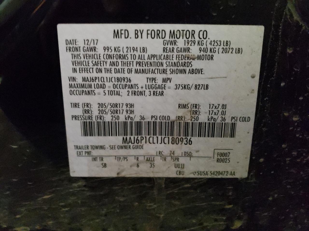 MAJ6P1CL1JC180936 FORD ECOSPORT 2018