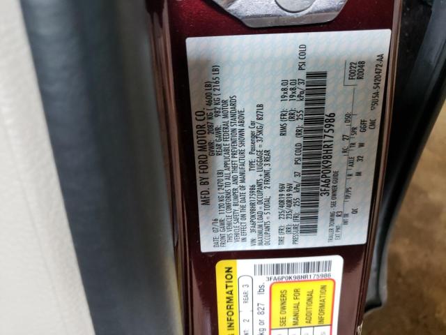 3FA6P0K98HR175986 Ford Fusion Titanium