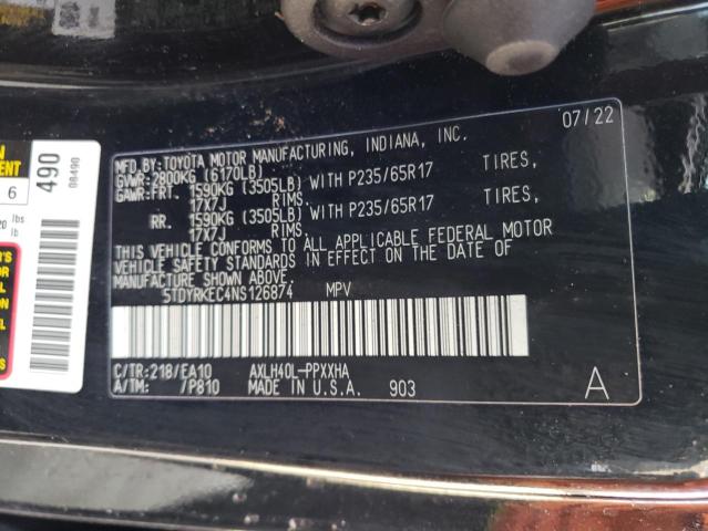5TDYRKEC4NS126874 Toyota SIENNA XLE