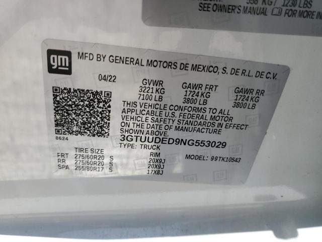 3GTUUDED9NG553029 GMC Sierra K1500 Slt