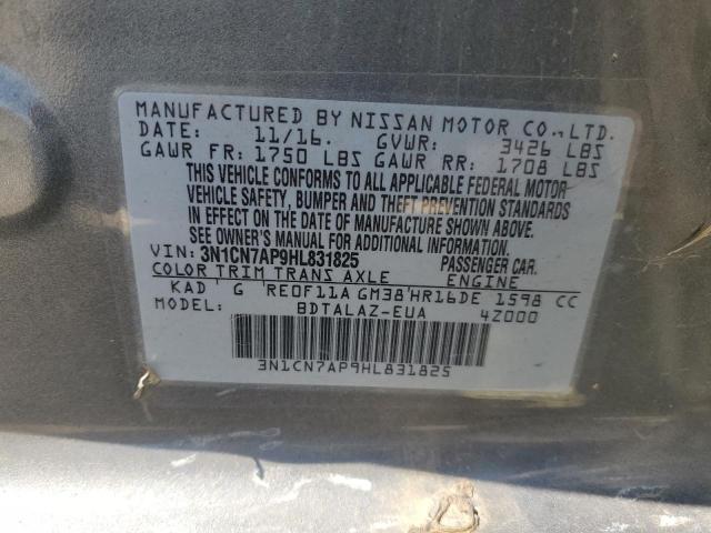 3N1CN7AP9HL831825 Nissan VERSA S