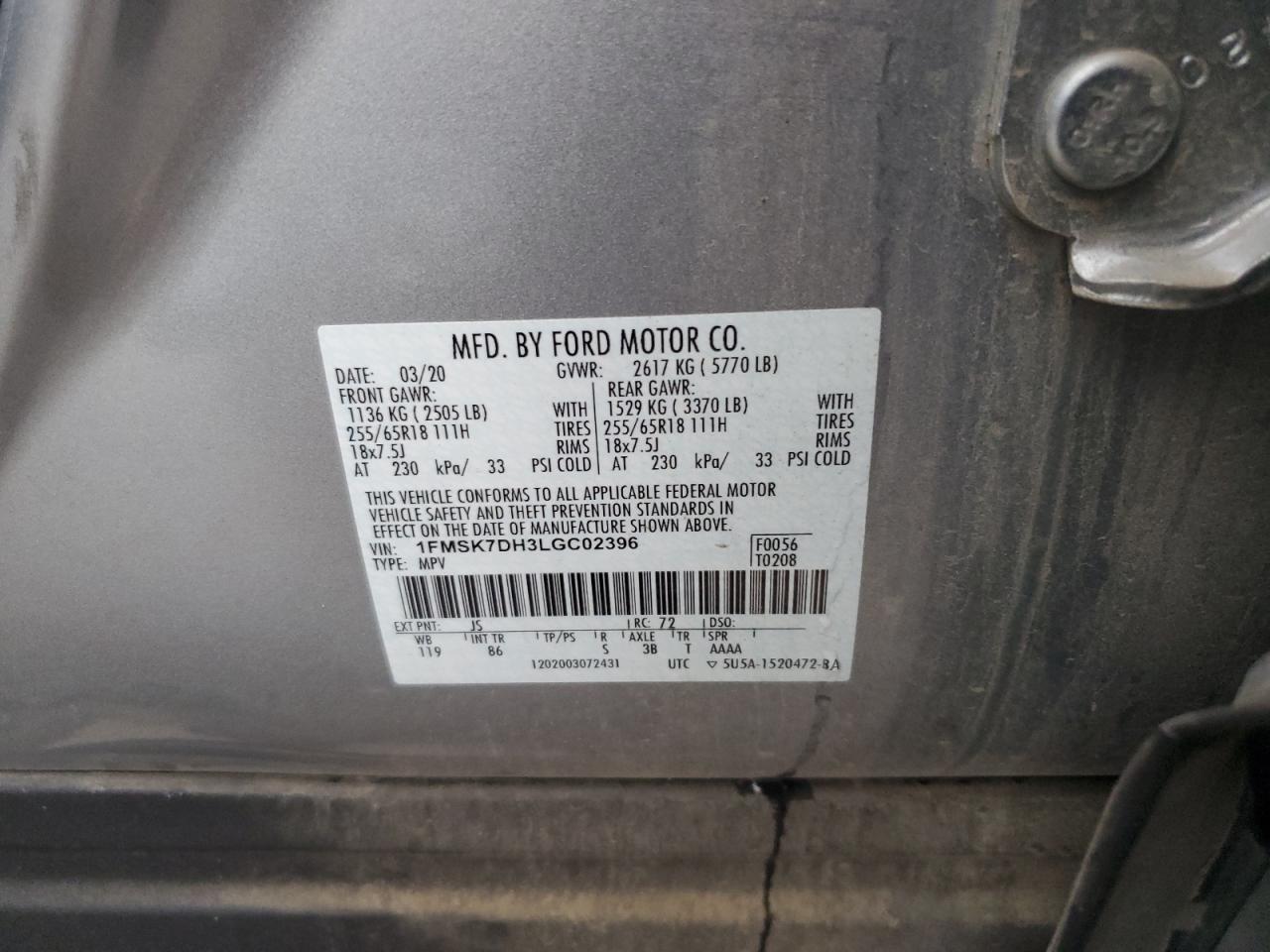 1FMSK7DH3LGC02396 FORD EXPLORER 2020