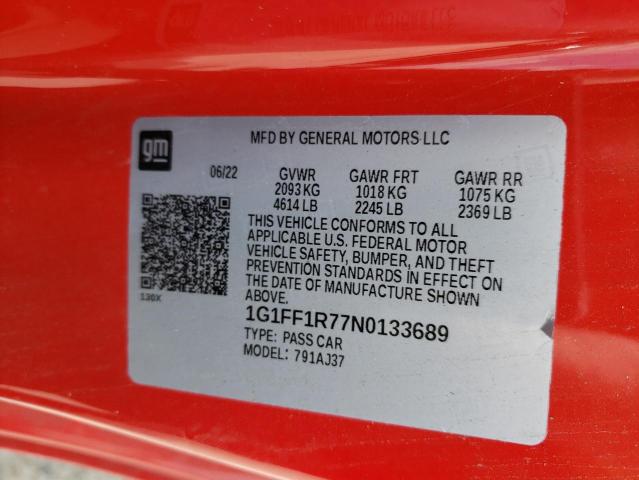 2022 CHEVROLET CAMARO LT1 1G1FF1R77N0133689