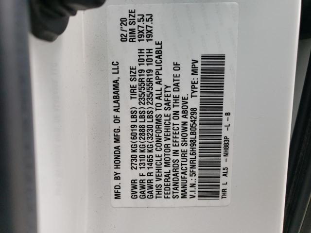 5FNRL6H98LB054298 2020 HONDA ODYSSEY, photo no. 13