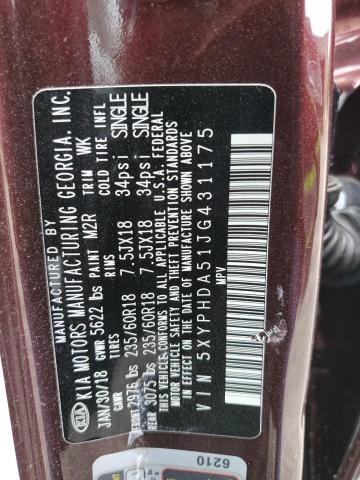 5XYPHDA51JG431175 KIA SORENTO EX