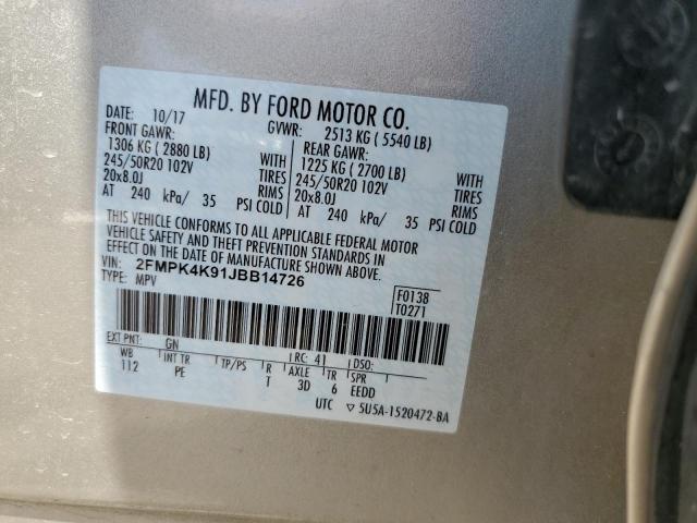 2FMPK4K91JBB14726 2018 FORD EDGE, photo no. 13