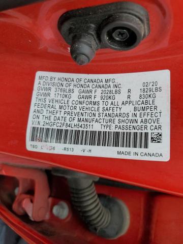 2HGFC2F84LH543511 Honda Civic Sport