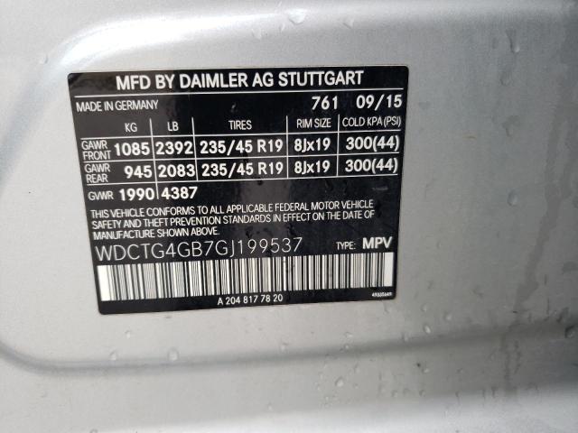 2016 MERCEDES-BENZ BENZ - WDCTG4GB7GJ199537