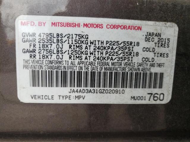 VIN JA4AD3A31GZ020910 2016 MITSUBISHI OUTLANDER no.12