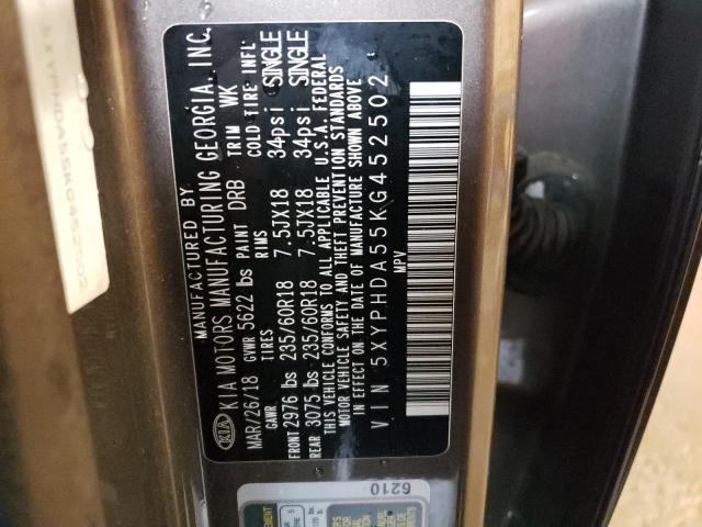5XYPHDA55KG452502 KIA SORENTO EX