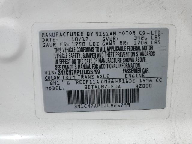 3N1CN7AP1JL826799 Nissan VERSA S