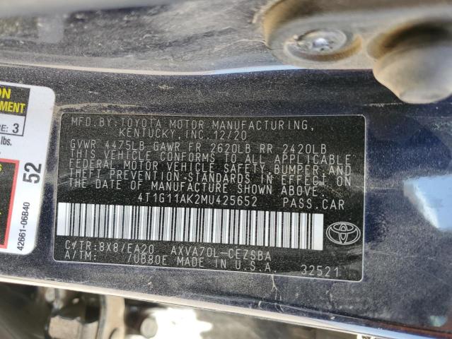 4T1G11AK2MU425652 Toyota CAMRY SE