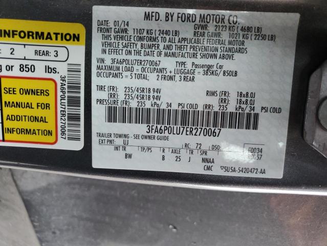 3FA6P0LU7ER270067 Ford Fusion Se Hybrid
