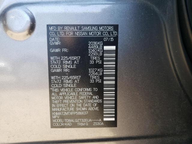 KNMAT2MTXFP586637 Nissan ROGUE S