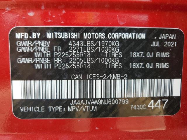 2022 MITSUBISHI RVR SE JA4AJVAW9NU600799