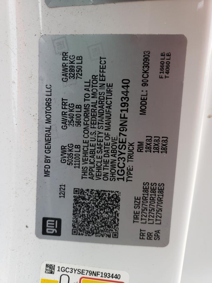 1GC3YSE79NF193440 CHEVROLET ALL Models 2022